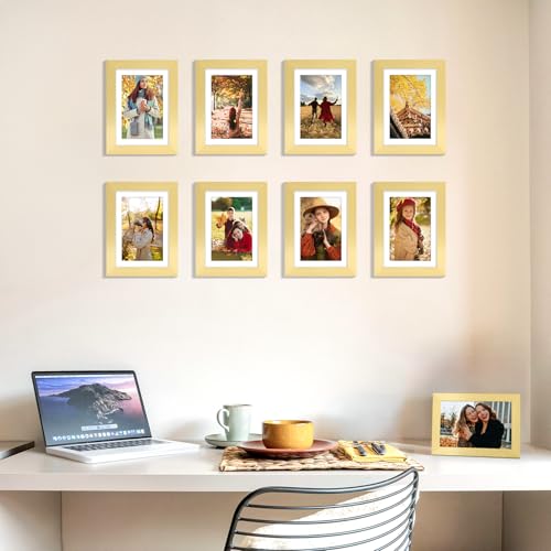 decorUhome 5x7 Picture Frame, Display Photos 4x6 with Mat or 5x7 Unmatted, Engineered Wood Frame with Plexiglass for Wall and Tabletop Display, Gold, Set of 1