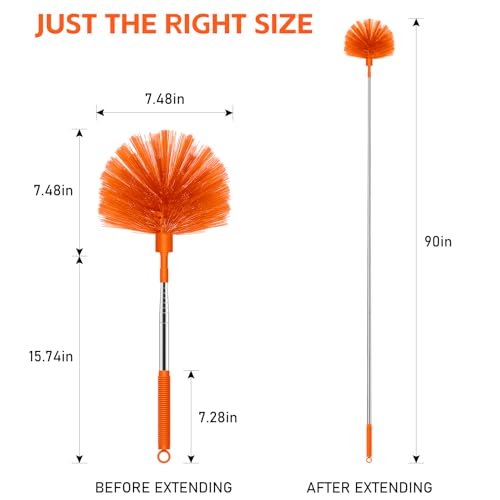 Image of SetSail Cobweb Duster with Extension Pole, Retractable Dusters for Cobweb Cleaning 90-inch Long Handle Spider Web Brush for Outdoor Indoor High Ceilings Fan, Orange