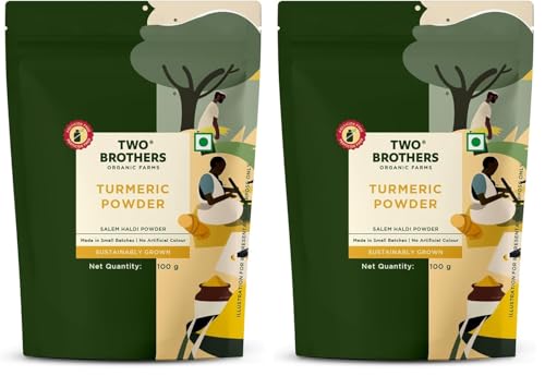Image of TWO BROTHERS ORGANIC FARMS - Turmeric Powder (100 Gm) | Naturally Grown, Stonegrinded Haldi Powder | Good For Digestive & Skin Health | Ground Turmeric Powder (Pack of 2)