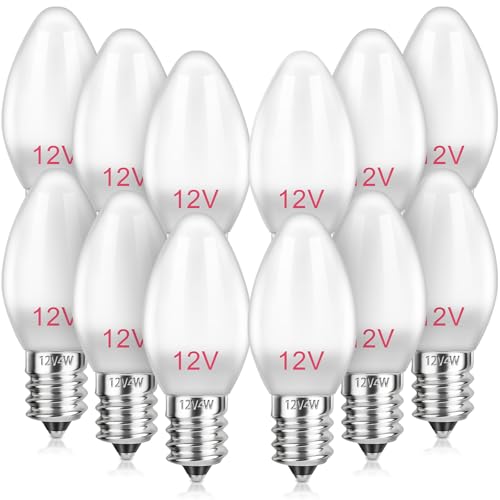 AFOROEOA 12PCS Christmas Village Replacement Light Bulbs 12-Volt Replacement Light Bulb E12 Base Replacement Light Accessories for Christmas Village House Dept 56 Salt Lamp Halloween Pumpkin