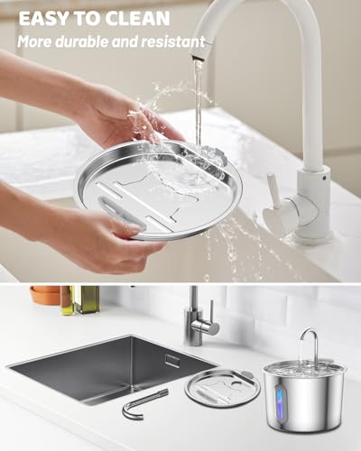Fuente de agua para gatos acero inoxidable 2.2 L miniatura 7