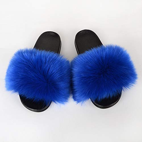 Image of MH Bailment Womens Furry Fluffy Slippers Faux Fur House Slippers Open Toe Fuzzy Slides Soft Flat Slip On Sandals for Indoor Outdoor
