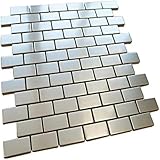 Vogue T Brushed Stainless Steel Brick Mosaic Tile 2x4 Subway Mesh-Mounted for Kitchen Backsplash Bathroom Wall Fireplace Accent, Not Peel and Stick