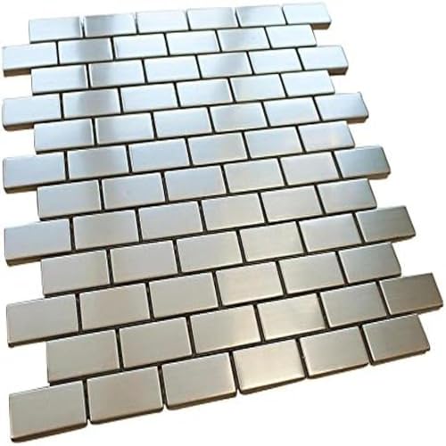 Vogue T Brushed Stainless Steel Brick Mosaic Tile 2x4 Subway Mesh-Mounted for Kitchen Backsplash Bathroom Wall Fireplace Accent, Not Peel and Stick
