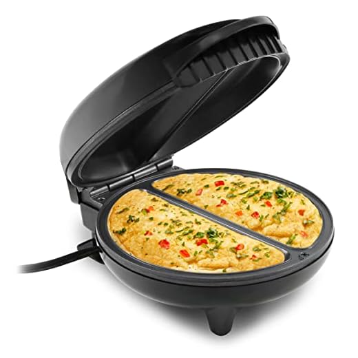 Elite Gourmet EOM205 Non-Stick Omelet, Frittata, Snack Pocket Maker, Dessert Maker, 2 Individual 6.5" Omelets, Stainless Steel and Black