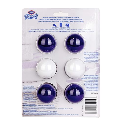 clorox fraganzia deodorizing balls lavender with eucalyptus scent - battery free air refresher odor eliminators for shoes gym bag closet locker hamper and drawer odor deodorizers 6 count
