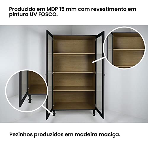 Cristaleira Estante Para Livros Ditália 2 Portas Vidro E-957 Cor:preto