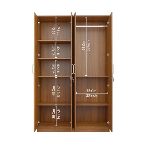 Image of NEUDOT Mono Engineering Wood 4 Door Wardrobe | Almirah for Clothes Wooden | Wardrobe Organizer for Clothes | Multipurpose Almirah for Storage Bedroom | 1 Year Warranty - Leon Teak Finish