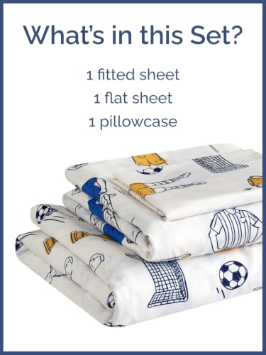 Image of Kids Twin Size Soccer Bed Sheets - 3 Piece Kids Soccer Sheet Set - Sporty Game Day Bedding - Ultra-Soft, Cute & Cozy - Breathable & Machine Washable - Goal Bed Set for Boys, Girls, Teens & Toddlers