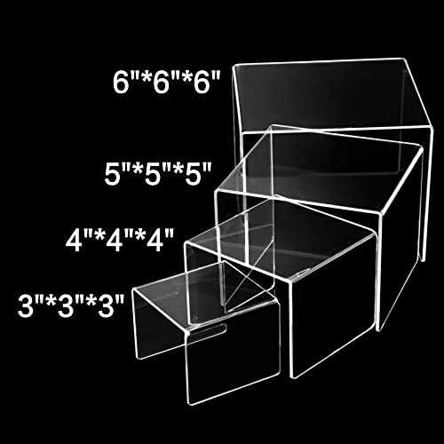 Anglelife 8 Pcs Acrylic Display Risers, 2 Set Widen Clear Square Tabletop Display Riser Shelf For Amiibo Funko Pop Figures, Cupcake Risers Stand For Decoration And Organizer #TOP2