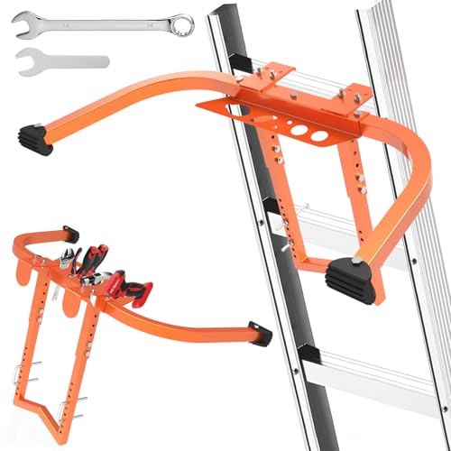 Ladder Stabilizer, Heavy Duty Steel Ladder Stabilizer with Wing Span/Wall Extension Accessory, Secure and Stable Ladder Standoff Arms for Roof Gutter with Anti-Slip Rubber Feet & Tool Tray