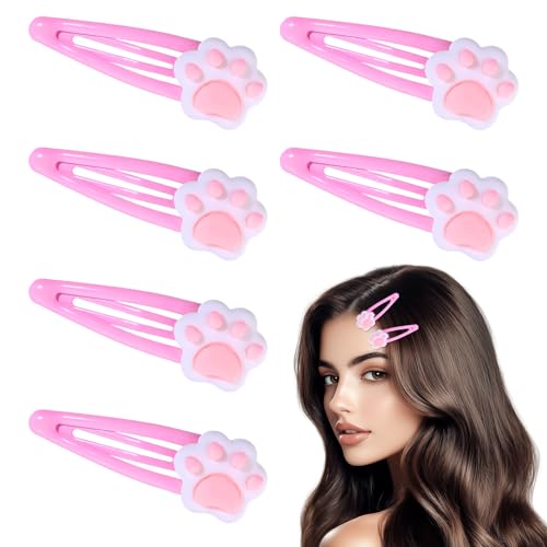6PCS kawaii Hair Clips Pink Cat Hair Clips for Hair Decor Y2k Cat Hair Pins Suitable for Girls, Cartoon Cat Metal Hairpins for Kids, Girls Kawaii Hair Accessories