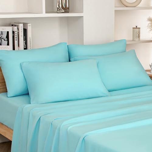 HOMEIDEAS Juego de 4 sábanas, sábanas de Tejido de Microfibra de ...