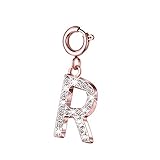Secbolt Bling Letter Charms for Women's Bracelets, R/Rose Gold