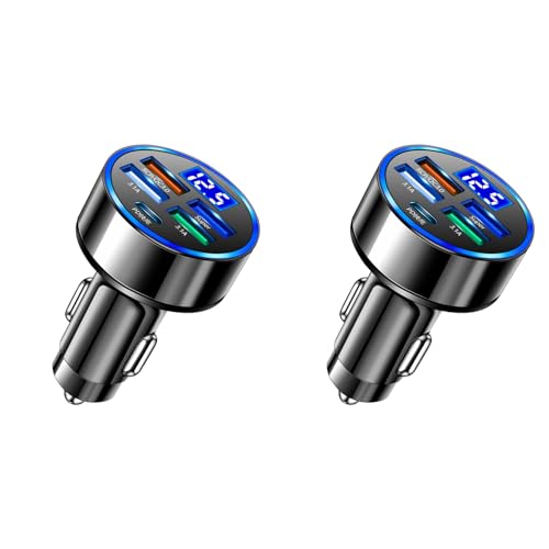 Tumintu 2X Adaptador de Enchufe de Carga Automática para Automóvil 5 en 1 Pantalla Digital LED Adaptador de Cargador para Automóvil de 15 W Carga Rápida