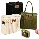 Phexilo Personalized Knitting Bag with Name Leather Patch, Canvas Yarn Bag