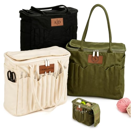 Phexilo Personalized Knitting Bag with Leather Patch