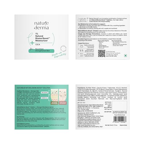 Image of 1% Natural Biome-Boost Moisturizer with CICA | Helps Reduce Dryness and Improve Skin Elasticity | For Nourished, Strengthened Skin | 50ml | Dermatologically Tested