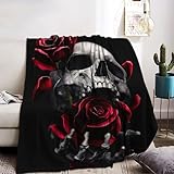 KAIDAARTLH Halloween Totenkopf Kuscheldecke 130x150cm, Gothic Skull Motiv Print Weich Bequem Kunstfell Decke, Kuscheldecken für Halloween Couch Bett (D, 130x150cm)
