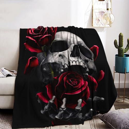 KAIDAARTLH Halloween Totenkopf Kuscheldecke 130x150cm, Gothic Skull Motiv Print Weich Bequem Kunstfell Decke, Kuscheldecken für Halloween Couch Bett (D, 130x150cm)