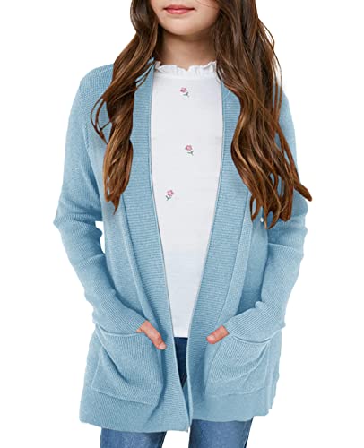 Image of Girls Cardigan Kids Open Front Oversized Sweater with Pockets | Casual Cardigans, Soft Knit, Long Sleeve, Uniform Cardigan for Girls, 7-14 Years