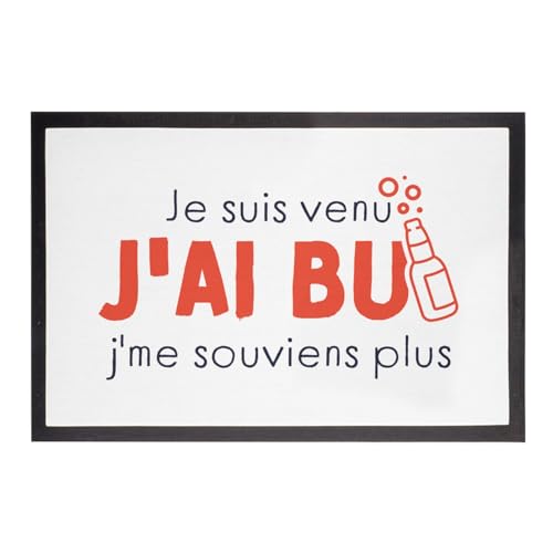 Paillasson Blanc Humour Je Suis Venu J'Ai Bu Tapis d'Entrée Soirée 75x50cm - 2