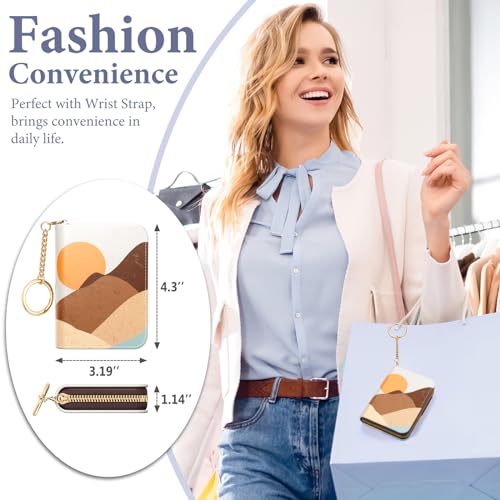 Image of Credit Card Holder RFID Wallet for Women, Small Leather Card Organizer Case with Zipper and Keychain, Sunrise