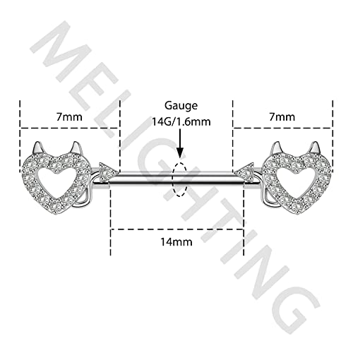 Melighting Devil Nipple Rings 14G Surgical Steel 316L Heart Shape Nipple Barbell Cz Nipple Piercing Jewelry For Women Men Body Piercing Jewelry #TOP5