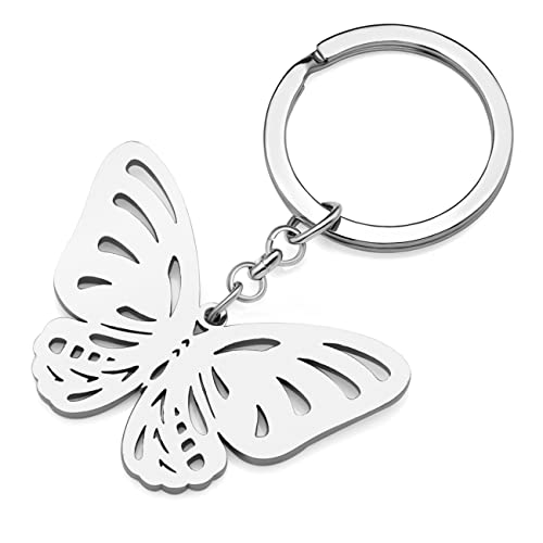 Lonyoo Stainless Steel Butterfly Keyring Pendant Butterfly Keychain Gifts For Women Girls Key Chain Car Purse Charms (Silver Plated Butterfly #10) #TOP1