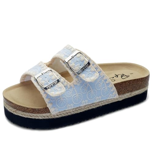 Image of PepStep Slide Sandals for Women with Soft Cork Footbed and Strap, Ladies Fashion Platform Slide Sandals Comfortable Slip On Style