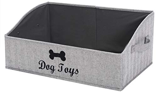 Geyecete dog toy basket Large dog toy bin dog toy box storage box - Foldable Fabric Trapezoid Organizer Boxes with Handle, Collapsible Basket for Dog Toys (Striped Gray-DOG)