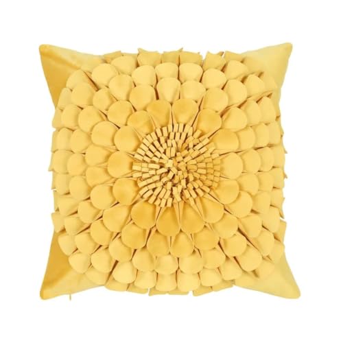 Housse de coussin chrysanthème jaune fait main patchwork luxe pour salon - 2