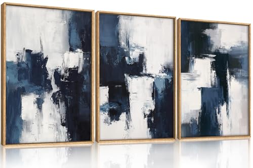 HLNIUC Navy Blue Abstract Wall Art Set of 3, Gray