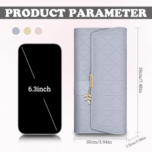 Clutch Wallet for Women, Women's Wallets with Leaf Pendant Decoration, Fashionable Triple Fold Ladies Wallet with Diamond Pattern for 9 Card Slots and ID Slot (Pink)2