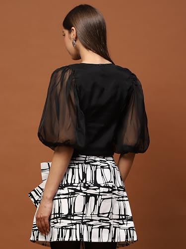 Image of Sera Classics Women's Elegant Printed Sheer | Tie-Dye | Floral | Puff Sleeve Casual Wear Top | Blouse
