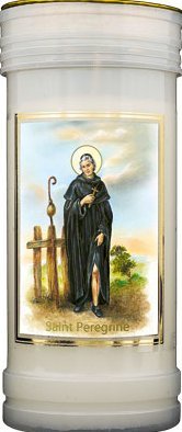 Pillar Candle Saint Peregrine Patron Saint of Those Suffering from Cancer.