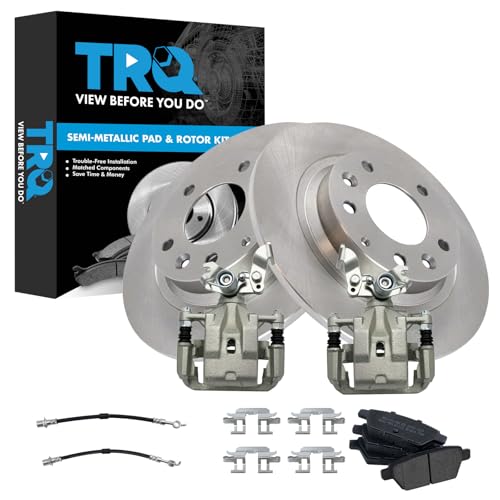 Image of TRQ Rear Brake Pad and Rotor Set Semi Metallic Rotors Calipers Compatible with 2009-2012 Ford Fusion Lincoln MKZ 2009-2011 Mercury Milan