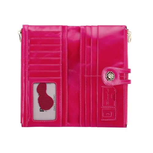 Image of Women's RFID Blocking Wallet Soft Leather Clutch Money Ladies Purse Slim Card Holder Organizer Zip Pocket (3020-Rose red)