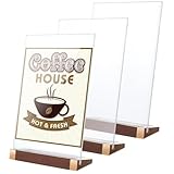 FREEBLOSS 3 Acryl Schildhalter Mit Holzsockel 8x12 Tisch Schildhalter Für Geschäfte Und Läden Transparenter Präsentationsständer Für Speisekarten Cafés Hochzeiten Und Bars