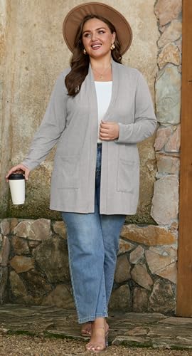 Image of OLRIK Plus Size Cardigan for Women 2026 Lightweight Open Front with Pockets