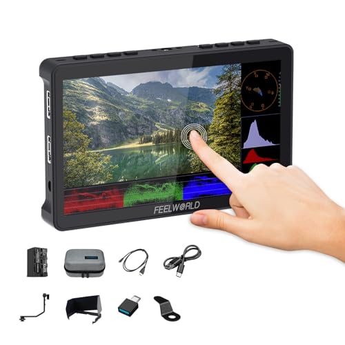 Image of FEELWORLD Video Camera Monitor 6 Inch Touch Screen DSLR HDMI Field Monitor with F750 Battery 4400mAh + Bag IPS FHD1920x1080 4K HDMI Input Output 5 V Type c Input F5PROV4