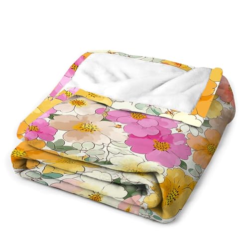 Plaid flanelle 240x260 cm beige à motif floral aquarelle - 8