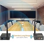 YMOO 2.4Ghz Wireless Audio Transmitter Receiver,192kHz/24bit HiFi Audio,20ms Ultra Low Latency,320ft Long Range RCA Jack Adapter for Speaker/soundbar to TV/PC/CD Player/Computer/Projector - Image 4