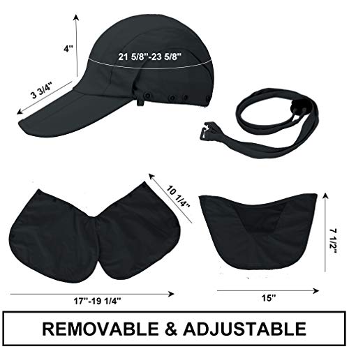 Foldable Sun Cap, Fishing Hats, Upf 50+ Protection Caps With Face Mask Neck Flap Black #TOP2
