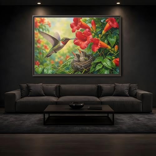 Déco colibri fleurs tableau salon moderne horizontal 45x30cm