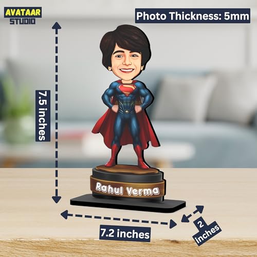 Image of Personalized Gift for Kids, Friends Character Caricature Photo Frame Unique Design Customized Gift for Children, Return Gift Idea (Superman, 7 INCHES)