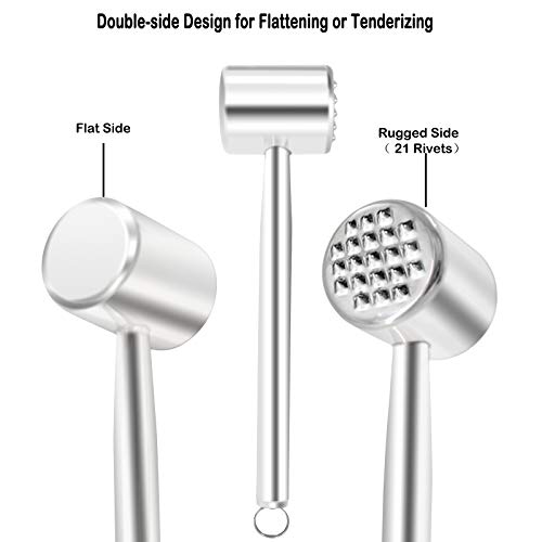 Nonley Meat Tenderizer, Stainless Steel Mallet/Hammer/Pounder Heavy Duty Meat Hammer Softener for Tenderizing Steak, Beef, Chicken, Lamb, Flattening & Pounding
