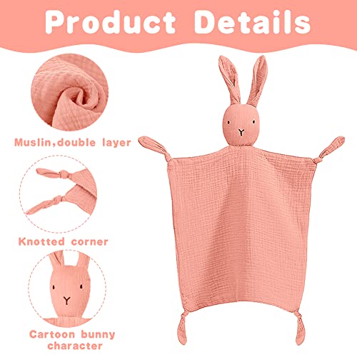 Vicloon Schmusetuch, Kuscheltuch mit Hase-Köpfchen,Doppellagiger Tüll aus 100% Bio-Baumwolle,Baby Geschenk zur Geburt Junge & Mädchen-Rosa
