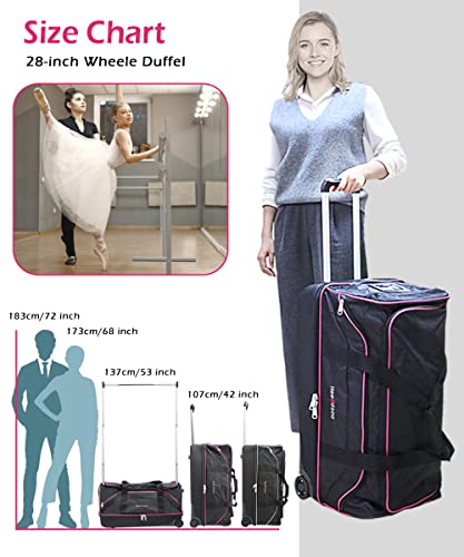 Dance Bag With Garment Rack,Dance Costumes Rolling Garment Bags For Travel,Garment Duffle Bag For Dance Competition, Wheeled Drop-Bottom Upright Luggage Closet Suitcase (28inch-Pink-L)3