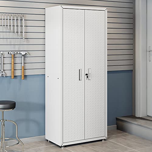 Image of Manhattan Comfort Fortress Textured Metal 75.4 inch Garage Cabinet with 4 Adjustable Shelves in White